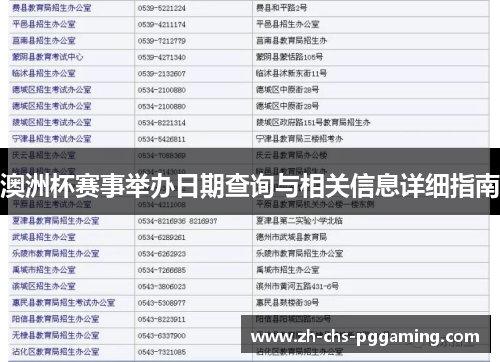 澳洲杯赛事举办日期查询与相关信息详细指南